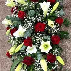 3' Casket Spray red roses white lilles