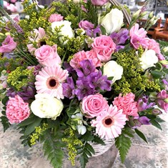 Basket in pinks and lilacs